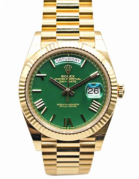 rolex gold green dial day date|rolex day date 228238.